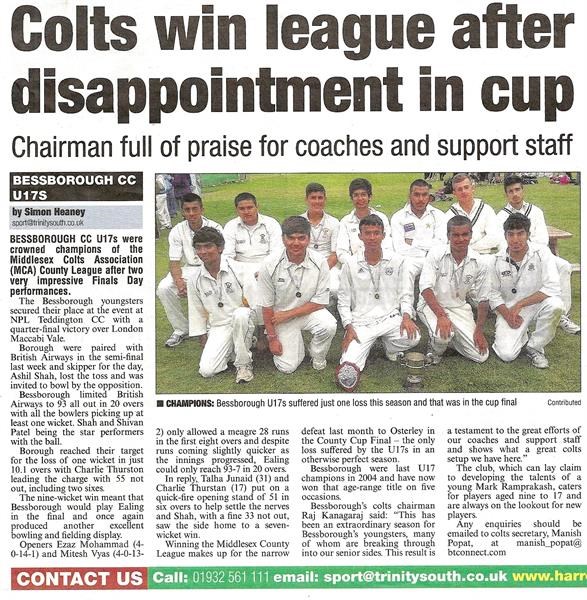 Colts win league after disappointment in cup 